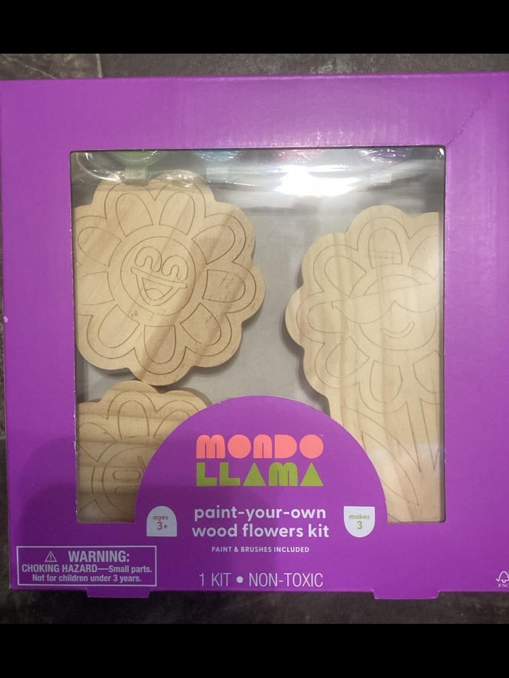 Mondo Llama Paint-Your-Own Wood Flowers Kit - Purple Box